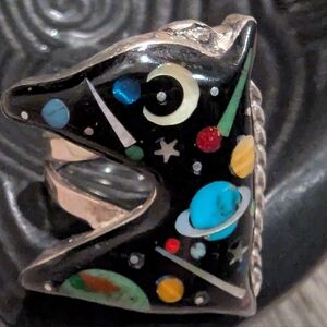 Southwest Galaxy Horse Micro Inlay Sterling Silver Ring